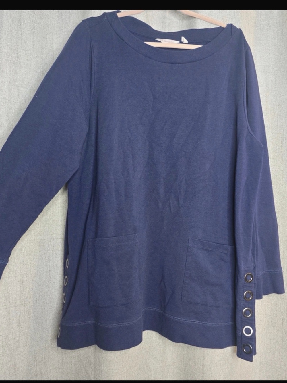 Women's Navy Long-Sleeve Tunic Top with Grommet Details